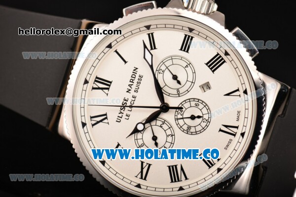 Ulysse Nardin Marine Chrono Asia Automatic Steel Case with Roman Numeral Markers and White Dial - Click Image to Close